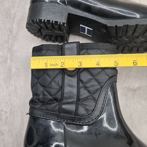 Tommy Hilfiger Rain Boots Black Quilted Outdoor Rubber Winter Ankle Booties Sz 8 - Picture 10 of 12